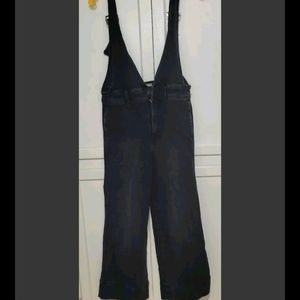 Free People FP A Line Black Denim Wide Leg Jean Overalls size 4